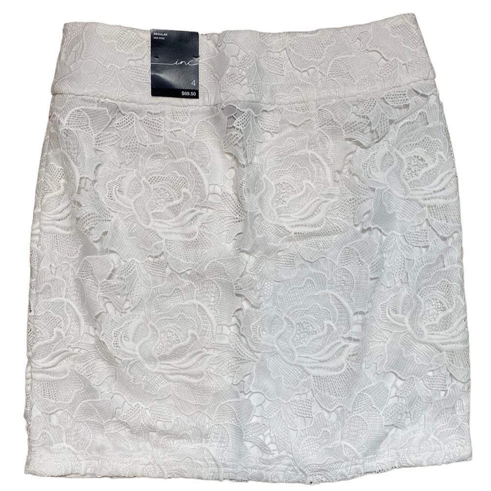 NEW! INC women's lace bright white mid rise floral dress pencil straight skirt​